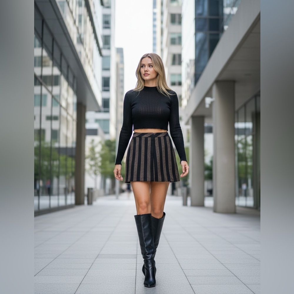 Musier Paris Black and Brown Striped Mini Skirt Size XS / 0 NWT